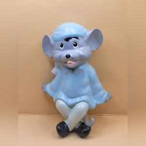 Vintage Blue Mouse Shelf Sitter Figurine Ceramic 8” Decor In Pajamas Nursery